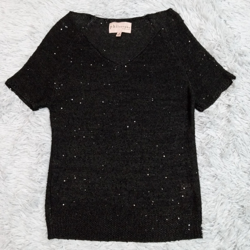 Philosophy Shirt Womens Blouse Black M Sparkly Evening Top Republic Clothing